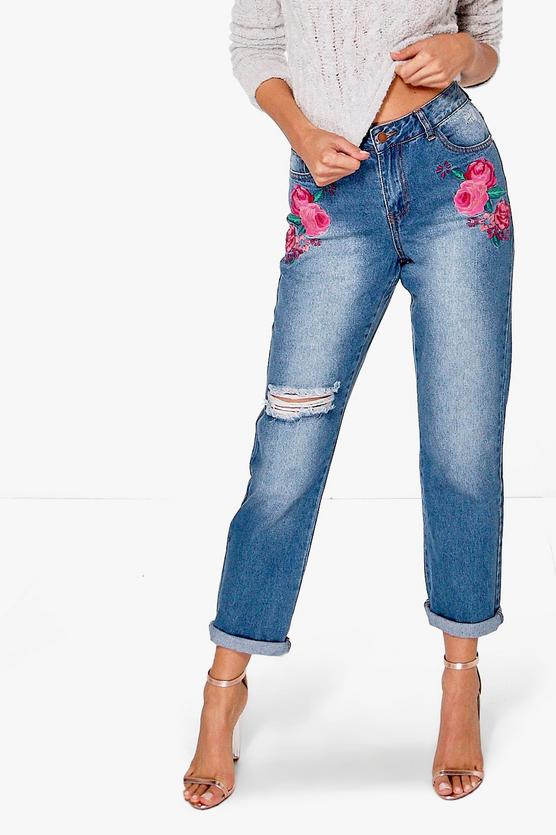 Catherine Embroidered Boyfriend Jeans